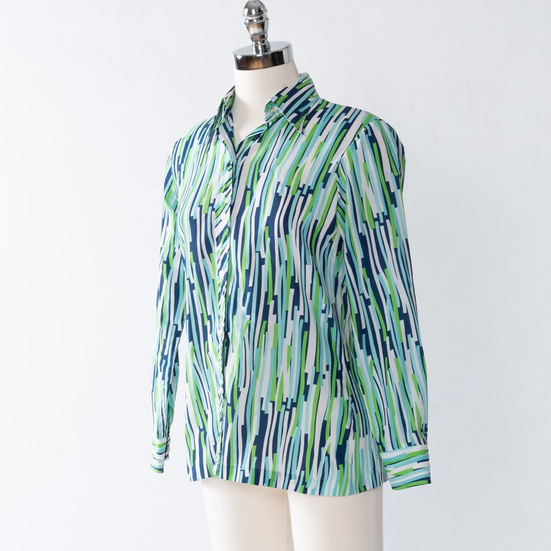 1970s Abstract Striped Blouse: Vintage Button-Down Shirt image 2