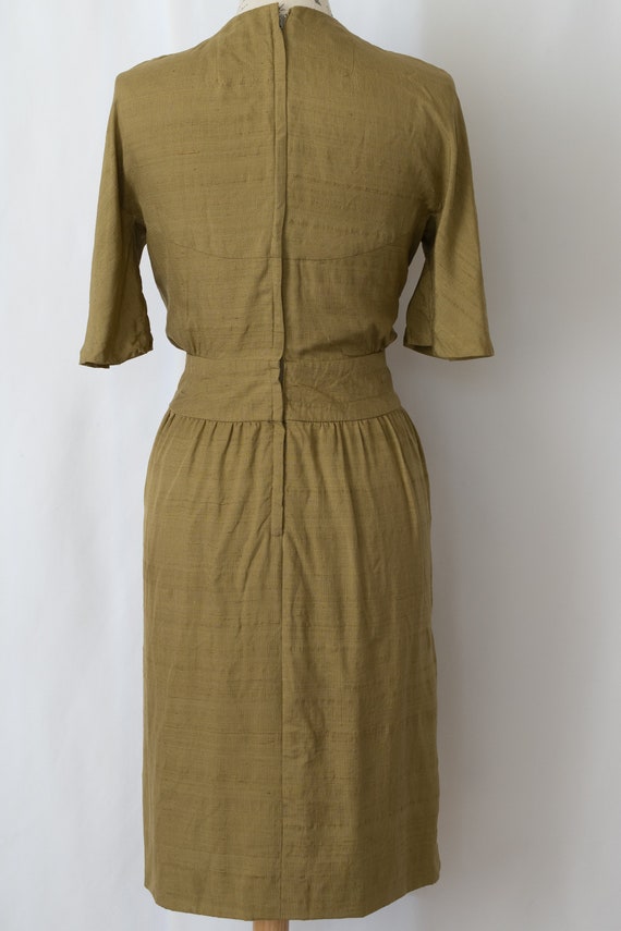 Vintage 1950s Olive Green Linen Dress by Walter B… - image 2