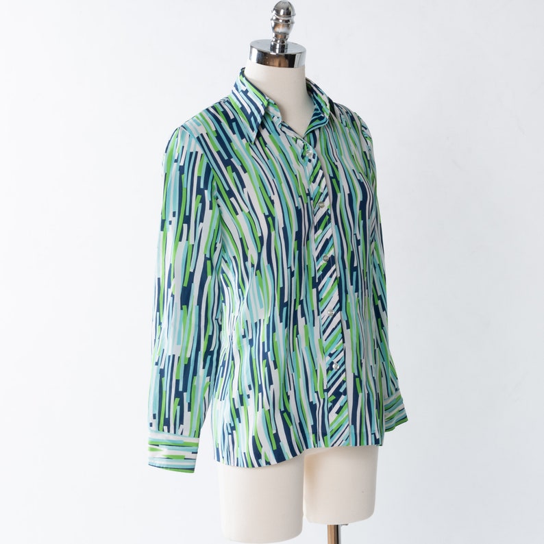 1970s Abstract Striped Blouse: Vintage Button-Down Shirt image 5