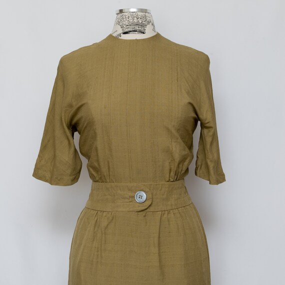 Vintage 1950s Olive Green Linen Dress by Walter B… - image 4