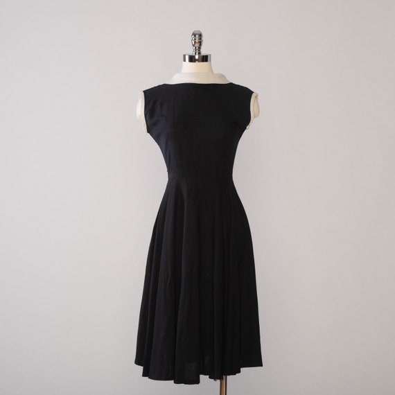 1960s Black and White Dress | Vintage Black Linen… - image 1