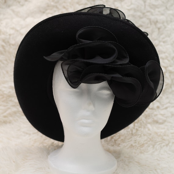 Vintage Black Felt Hat | 1960s Black Hat | 1960s W