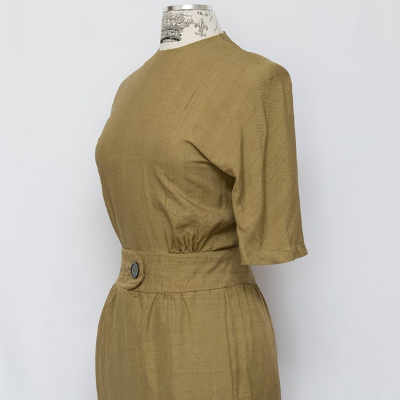 Vintage 1950s Olive Green Linen Dress by Walter B… - image 5