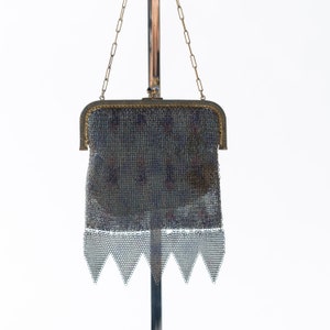 Antique Metal Mesh Purse | 1920s Metal Purse | Antique Blue Coin Purse