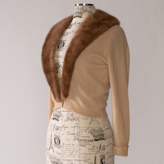 1950s Bernhard Altmann Cashmere Cardigan With Fur Collar - Size