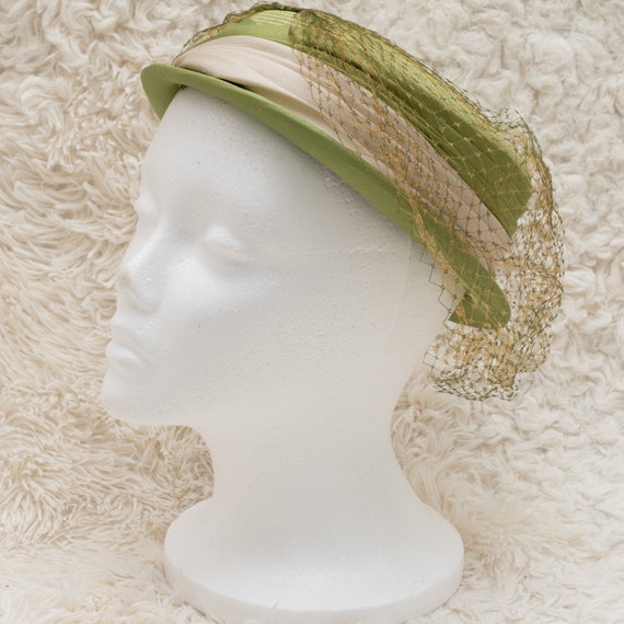 Vintage Green Straw Hat | 1960s Green Boater Hat |