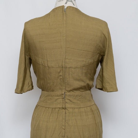 Vintage 1950s Olive Green Linen Dress by Walter B… - image 6