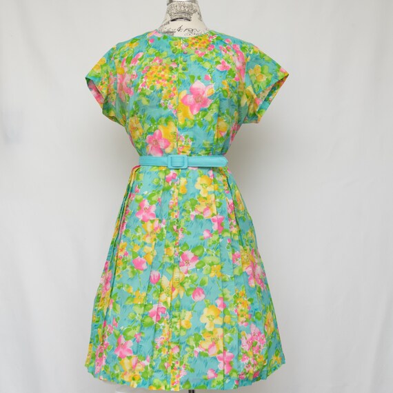 1950s Tropical Flower Dress | Short Sleeve Cotton