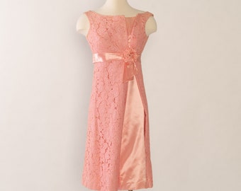 1960s Pink Party Dress | Vintage Lace Cocktail Dress | 1960s Pink Cocktail Dress | Size XS