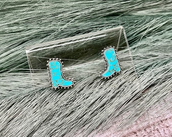 Turquoise Stone Cowboy Boot Stud Earrings | Western Earrings | Cowboy Boot Earrings | Western Jewelry | Turquoise Earrings | Stud Earring