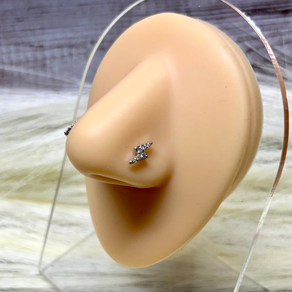 Diamond Lighting Bolt L Shaped Nose Ring | Western Nose Ring | Nose Stud | Western Jewelry | Western Body Jewelry | Lighting Bolt Jewelry