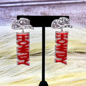 Howdy Cowboy Hat Stud Dangle Earrings | Western Earrings | Howdy Earrings