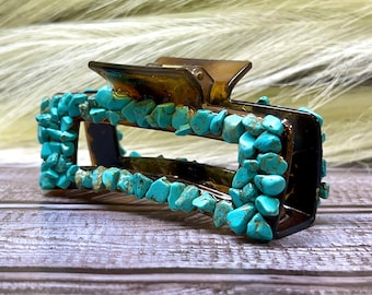 Large Turquoise Rock Hair Clip |Western Hair Clip | Western Hair Accessories | Turquoise Hair Clip