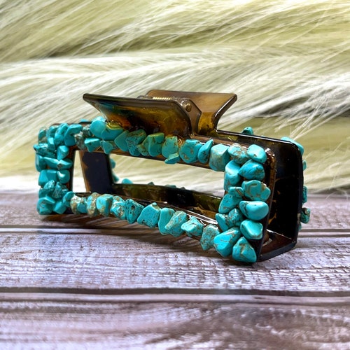 Large Turquoise Rock Hair Clip |western Hair Clip | Western  display picture 3