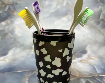 Vaso de plástico con estampado de vaca para cepillo de dientes / Vaso con estampado de vaca / Vaso para cepillo de dientes / Soporte para cepillo de dientes con estampado de vaca / Vaso con soporte para cepillo de dientes con estampado de vaca