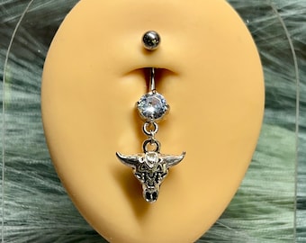 Anillo para ombligo con calavera de ganado del Oeste / Anillos para ombligo estilo campestre / Anillos para ombligo / Anillos para ombligo estilo Western / Anillo para ombligo de ganado