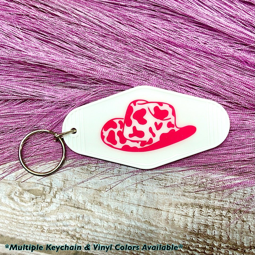 Cow Print Cowboy Hat Western Vintage Motel Keychain | Western Keychain ...