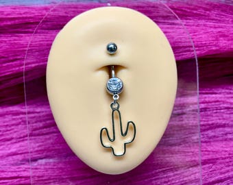 Piercing para ombligo con diseño de cactus del oeste / Piercings para ombligo estilo campestre / Piercings para ombligo / Piercings para ombligo estilo western