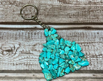 Turquoise Rock Cattle Tag Keychain | Turquoise Stone Keychain | Cattle Tag Keychain | Western Keychain | Cow Tag Keychain