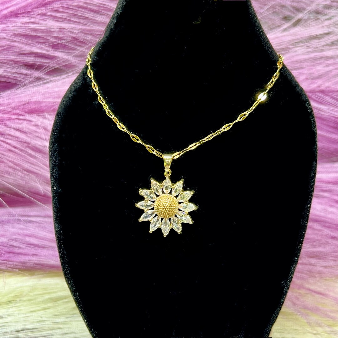 Diamond Sunflower Necklace Sunflower Jewelry Western Necklace Western