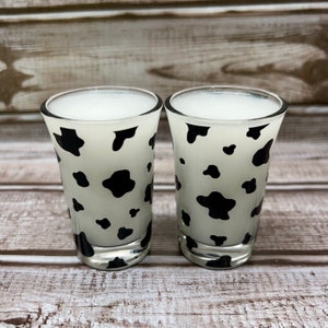 2 Glass Cow Print Shot Glass | Cow Print Glasses | Glass Shot Glass | Cow Print Glassware | Cow Print Dishware