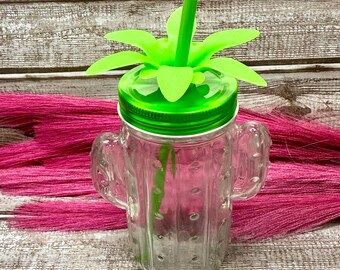 Botella de vidrio con forma de cactus / Botella con forma de cactus / Vaso con forma de cactus / Vaso con forma de cactus / Taza estilo western / Botella estilo western