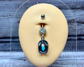 Piercing para ombligo estilo vaquero turquesa con sombrero / Piercings para ombligo estilo campestre / Piercings para ombligo / Piercings para ombligo estilo western