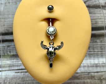 Anillo para ombligo con forma de cráneo de ganado Longhorn del Oeste / Anillos para ombligo estilo campestre / Anillos para ombligo / Anillos para ombligo estilo western / Anillo para ombligo de ganado