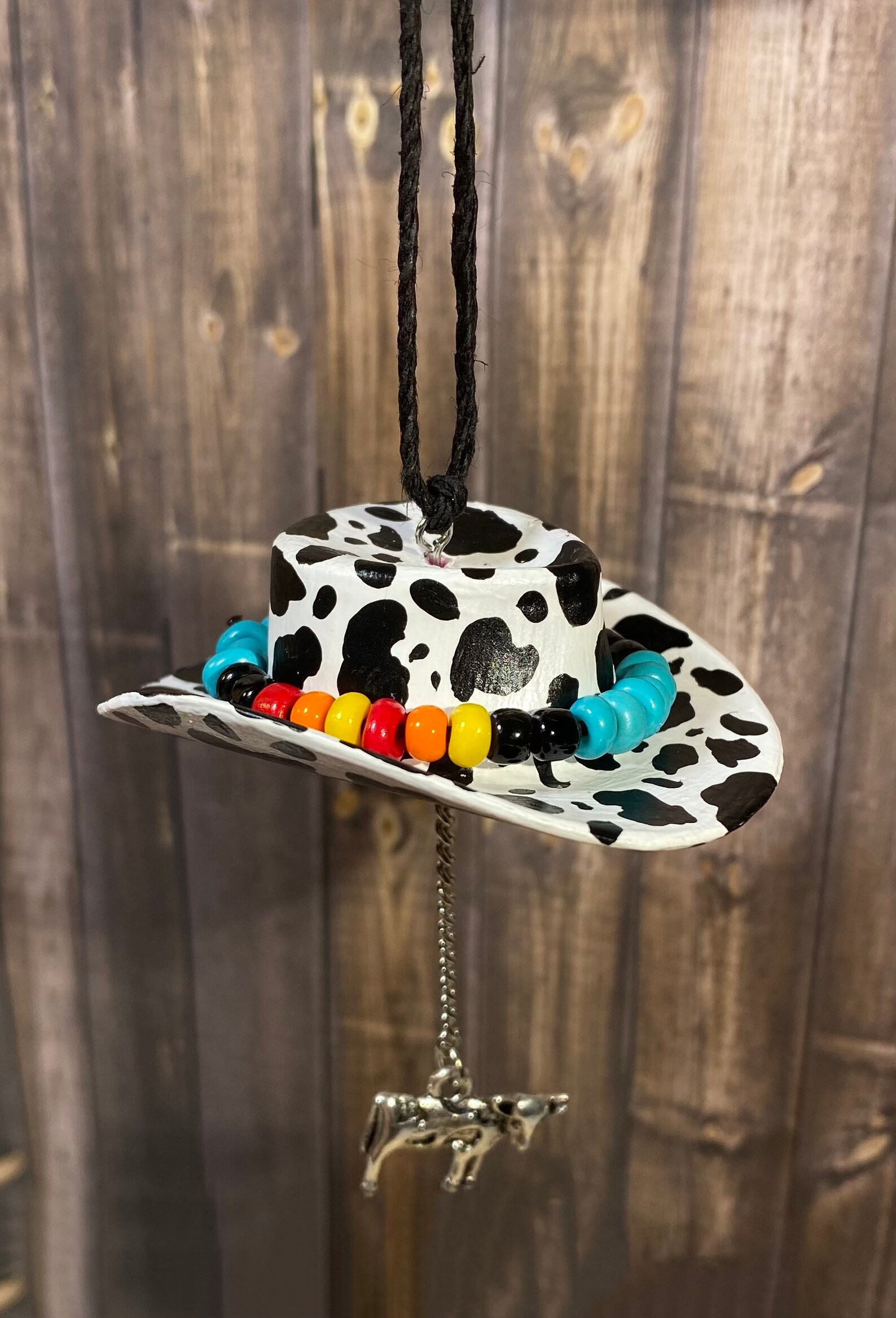 Cow Print Cowboy Hat Car Rearview Mirror Charm / Hanger With Etsy
