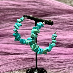 Turquoise Rock C Shape Hoop Earrings | Western Earrings | Western Turquoise Earrings | Western Jewelry | Western Accessories