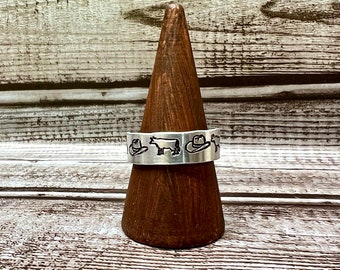 Cowboy Adjustable Metal Stamped Ring | Western Rings | Metal Stamped Ring | Western Metal Stamped Ring | Stamped Ring