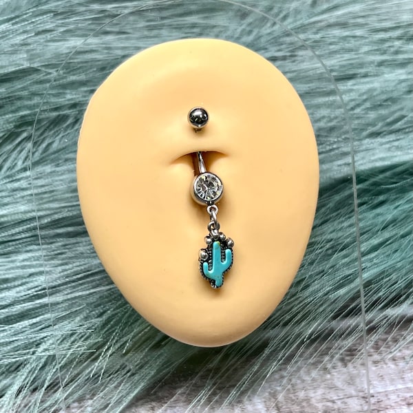 Western Turquoise Cactus Belly Button Ring | Country Belly Button Rings | Belly Rings | Western Belly Rings