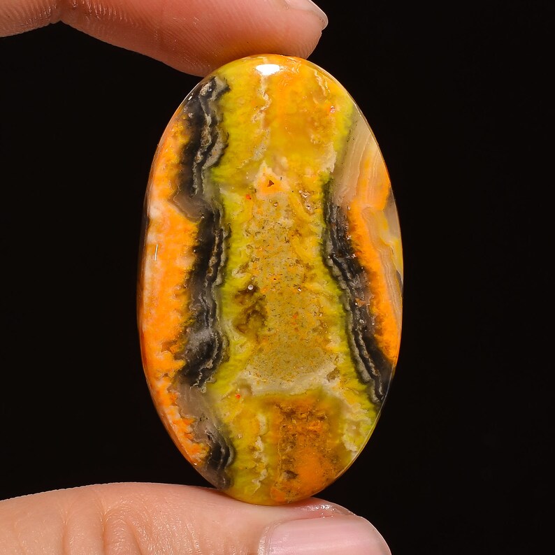 46.5 Ct Oval Shape Bumble Bee Cabochon Loose Gemstone For Making Jewelry Natural Bumble Bee Jasper 40X25X5 mm AAA Quality Bumble Bee