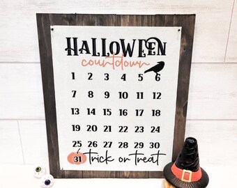 Halloween Countdown Halloween Calendar Halloween Decorating Oct 31 Burlap Decor Pumpkin Decor Fall Farmhouse Sign Halloween Sign Wood Frame