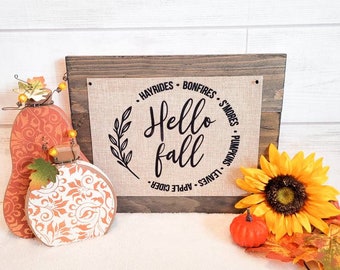 Fall Wood Sign, Hello Fall Sign, Hello Fall Circle Design, Fall Wood Sign Welcome Sign Fall Favorites Decor, Fall Farmhouse Sign, Fall Ya'll