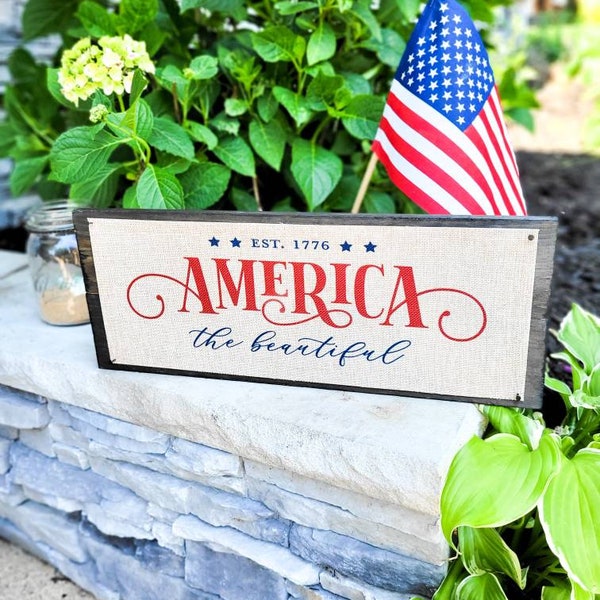 America The Beautiful, 1776 Americana Decor, Patriotic Wall Design, Patriotic Porch Signs, God Bless America, Modern Farmhouse, Wood Flag