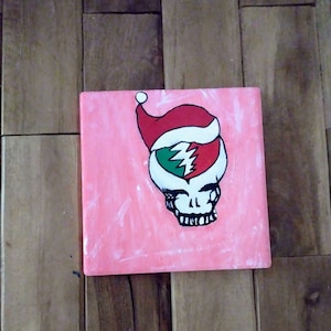 Hand painted Grateful Dead Steal Your Face Christmas Beverage Coaster