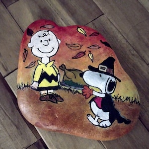 Hand painted Charlie Brown Thanksgiving rock