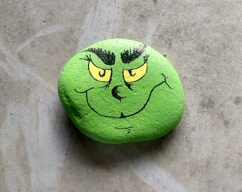 Hand painted Dr. Suess Grinch Christmas rock