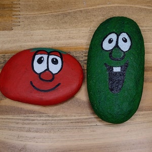 Hand painted veggie tales Bob and Larry rocks
