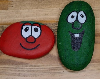Hand painted veggie tales Bob and Larry rocks