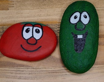 Hand painted Bob and Larry Veggie Tales rock set