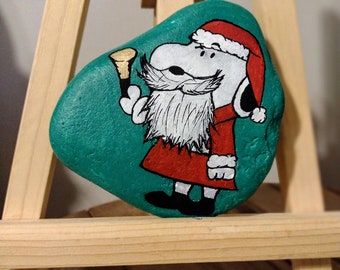 Hand painted Snoopy Santa Christmas Rock