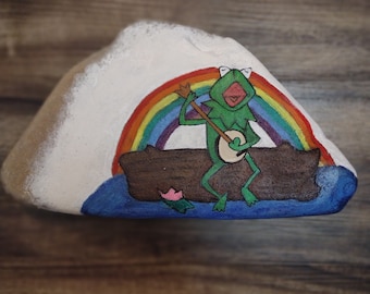 Hand painted Kermit Rainbow Connection rock