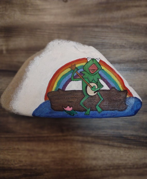 Hand Painted Kermit Rainbow Connection Rock | Etsy