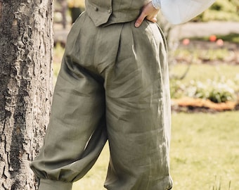Victorian Linen Bloomers: Edwardian Style Button Trousers
