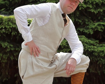 Vintage men's Handmade linen Knickerbocker Suit: 1920s Style Golf Outfit