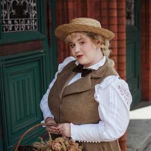 Edwardian set, Wool suit women,Victorian suit, Tweed women, Victorian vest, Edwardian skirt, Tweed waistcoat, 1900&#39; costume, Big sizes, 4XL