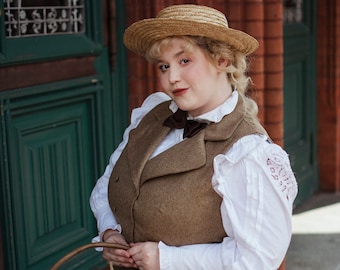 Edwardian Tweed Suit: Plus Size Victorian Vest & Skirt Set