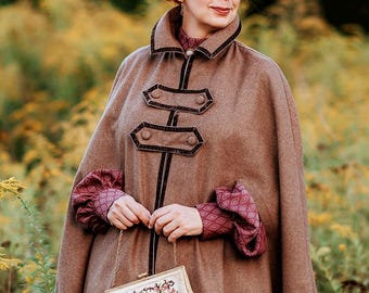 Vintage Style Wool Cape: Handmade Victorian Edwardian Style Tweed